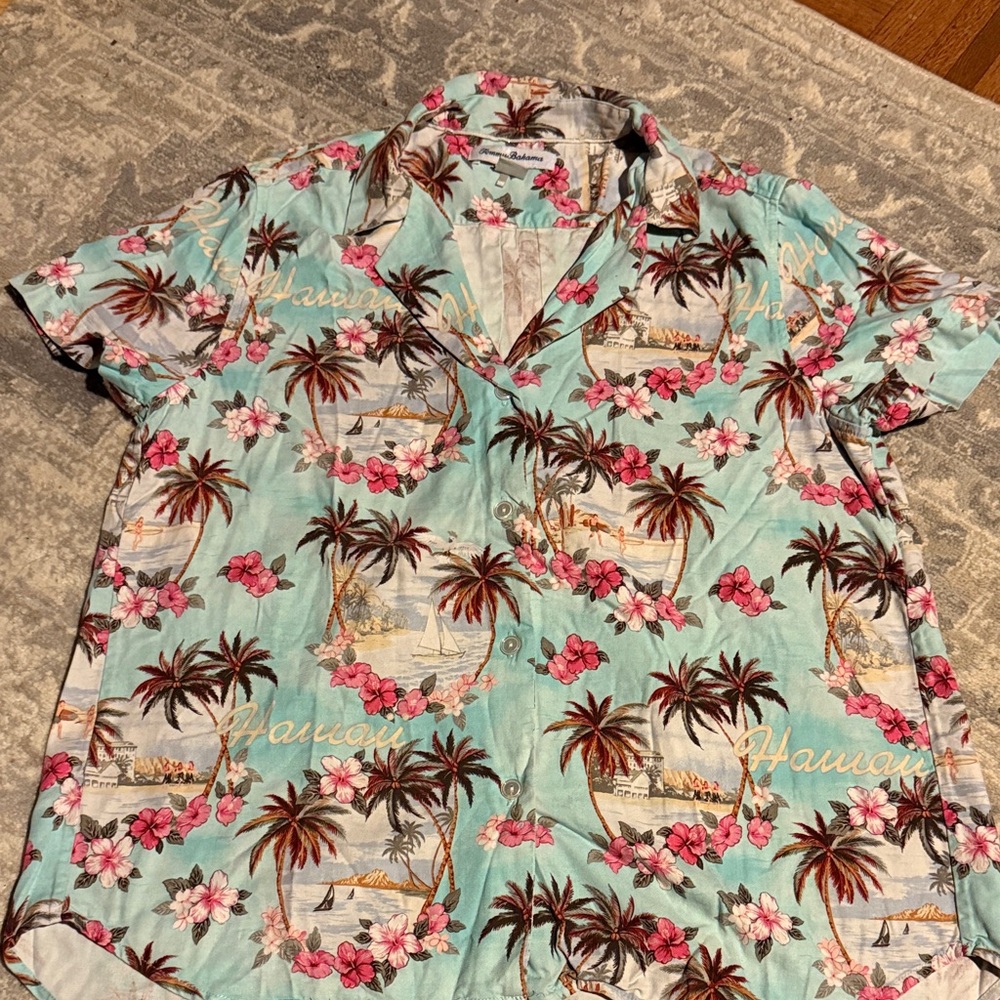 Tommy Bahama silk Aqua Palm Print Aloha Shirt